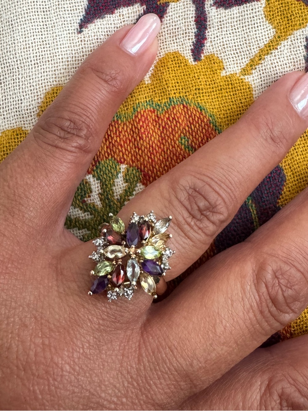 Multi Gemstone 925 Cocktail Ring - Gold Tone